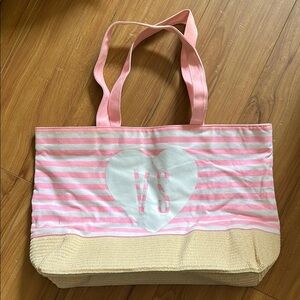 Victoria's Secret Pink and Cream Striped Tote Bag